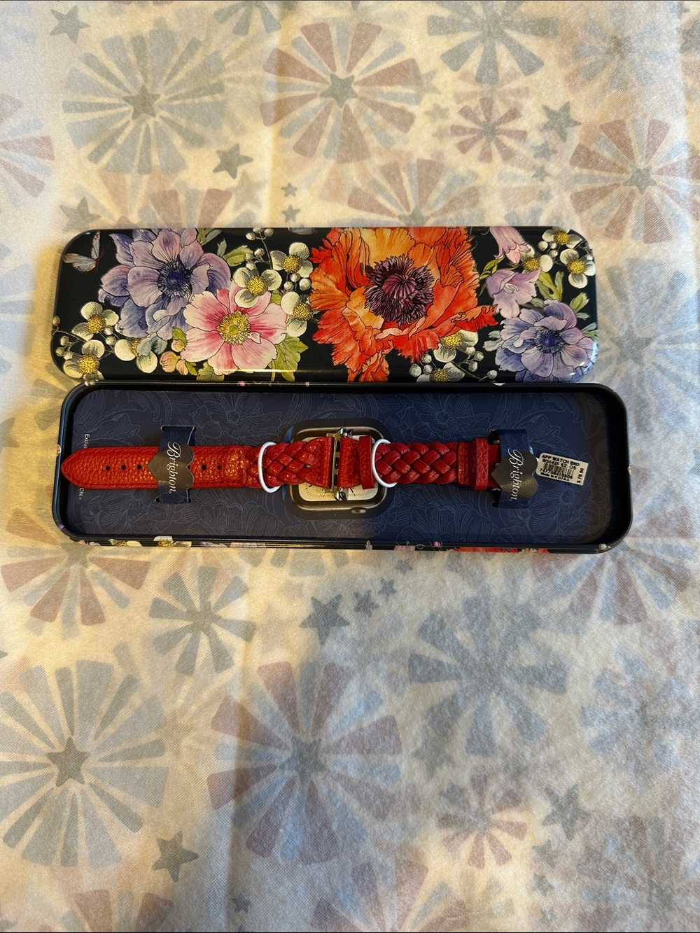 Brighton Red Braided Leather Watch Strap with Silver Hardware.NWT.
